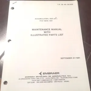 Embraer Accumulator pn 13015-001 Maintenance & Parts Manual